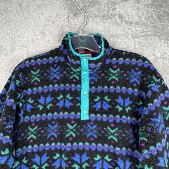 LL Bean Shirt Mens Medium Blue Green Fair Isle‎ Snap Fleece Retro Vintage 90s - Picture 4 of 11